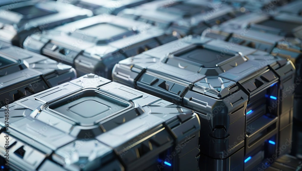 Futuristic Metallic Cubes with Glowing Details Futuristic Metallic Cubes with Glowing Details