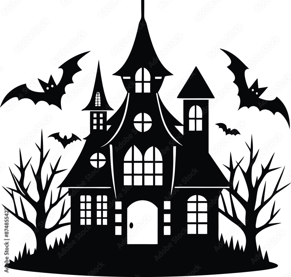 black flat halloween house silhouette white background black flat halloween house silhouette white background