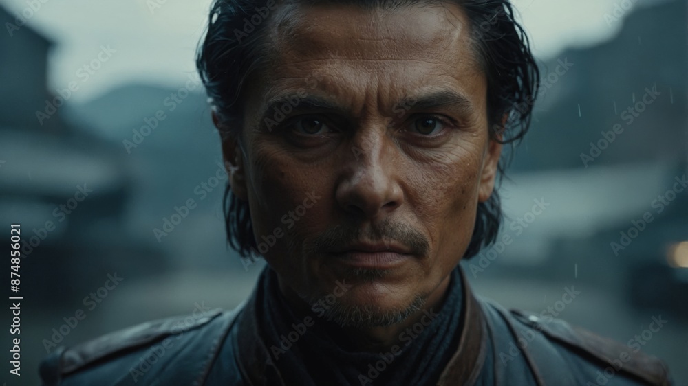 A man with a stern, intense expression stands in a rainy urban setting, exuding determination and resilience against the backdrop of a city street.
A man with a stern, intense expression stands in a rainy urban setting, exuding determination and resilience against the backdrop of a city street.