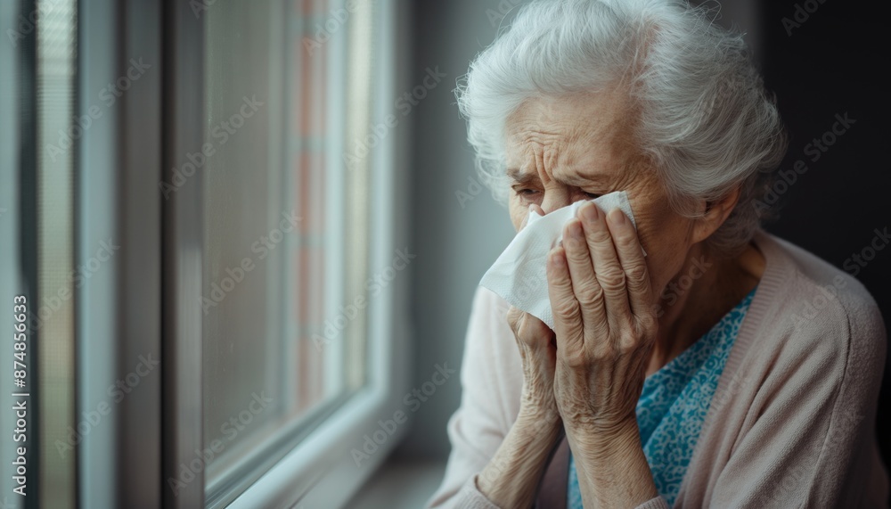 An elderly woman dressed warmly gazing out a window in contemplation, illustrating the introspective moments of senior life and the depth of human emotions. An elderly woman dressed warmly gazing out a window in contemplation, illustrating the introspective moments of senior life and the depth of human emotions.