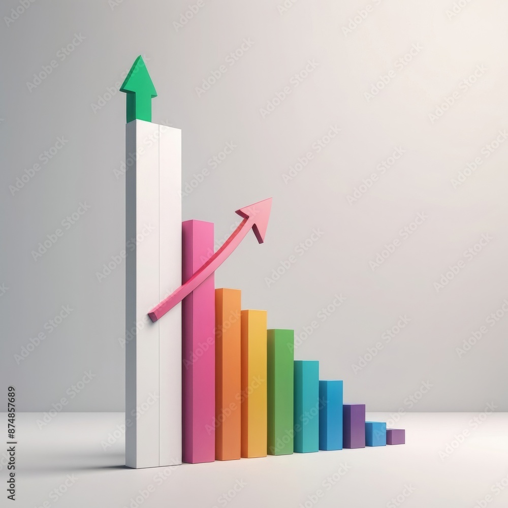 Colorful bar chart with different heights, up and down market trends, minimalist business symbol Colorful bar chart with different heights, up and down market trends, minimalist business symbol