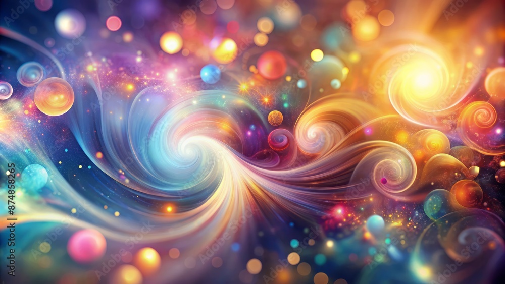 Obraz premium Soft focus abstract background with blurry swirling shapes and vibrant colors creating a dreamy, ethereal, and mesmerizing visual effect.
