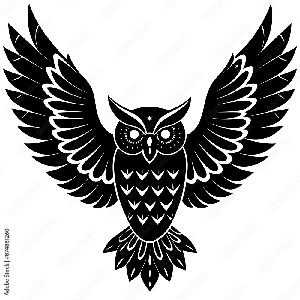 Obraz premium Owl vector illustration, bird isolated on white, Snow Owl silhouette, Snow Owl vector art
