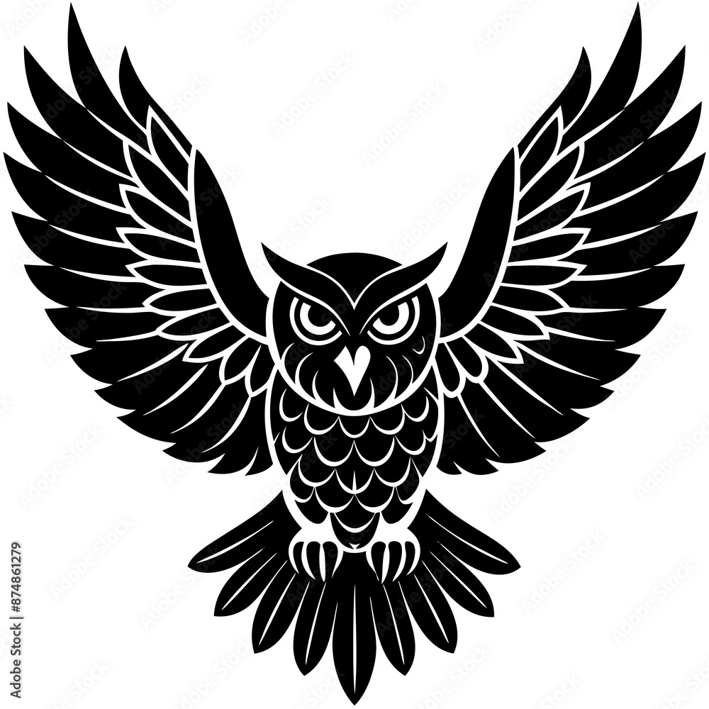 Obraz premium Owl vector illustration, bird isolated on white, Snow Owl silhouette, Snow Owl vector art