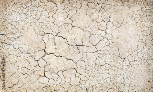 Texture of the dried earth with clay and sand, close-up or Brown dry soil or cracked ground texture background.