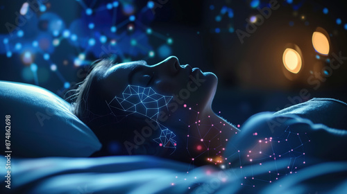 Melatonin Supplement Aiding Healthy Sleep Patterns with Hologram Display, Concept of Restful Nights and Improved Sleep Cycle photo