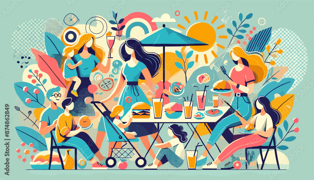 Concept of image of good friends moms and children.
Vector illustration. Concept of image of good friends moms and children.
Vector illustration.