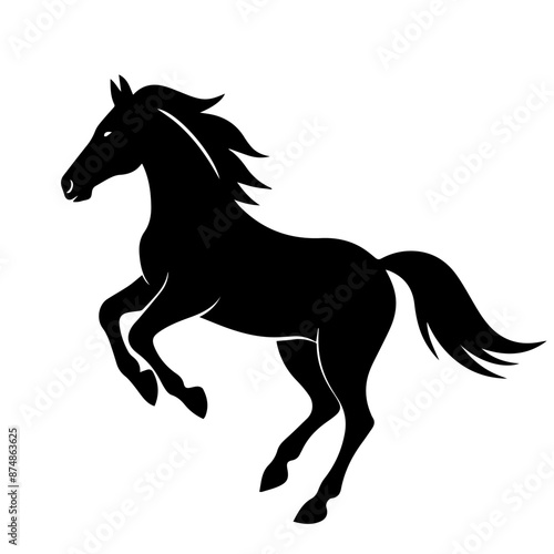 Black silhouette of a galloping horse on a white background. Vector illustration