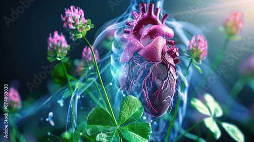 Red Clover and Cardiovascular Health: Hologram Showing Strong Heart and Clear Arteries photo