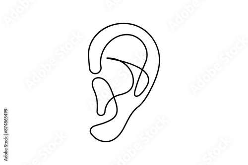 Human ear continuous one line drawing of isolated outline vector art illustration