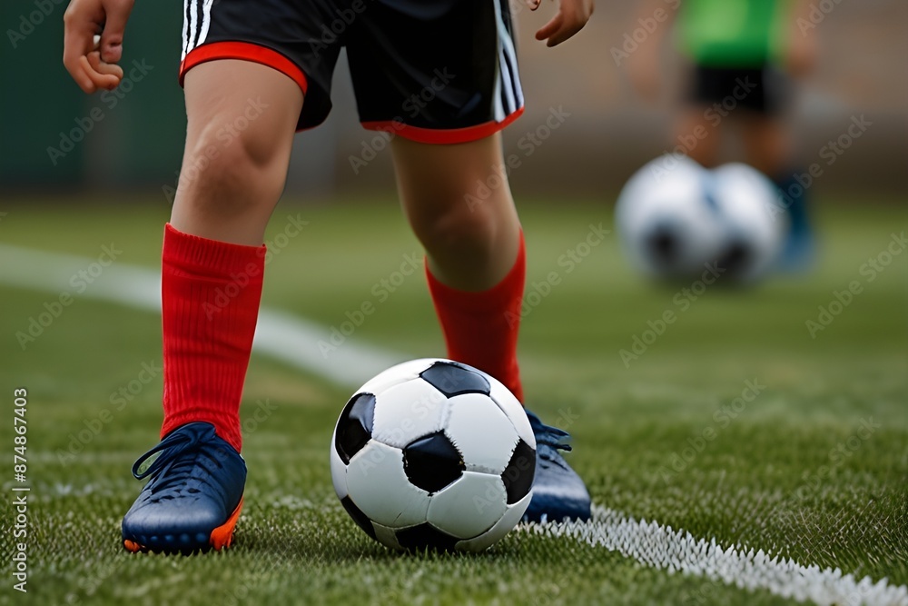 Soccer, ball or sports and a girl team training or playing Soccer, ball or sports and a girl team training or playing
