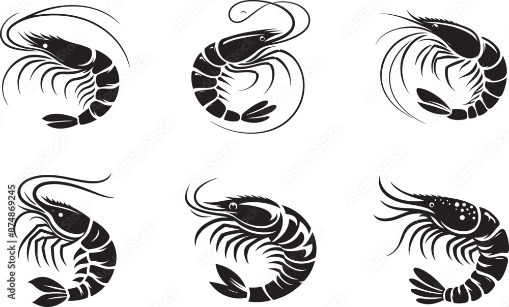 Set of shrimp silhouette vector illustration Set of shrimp silhouette vector illustration