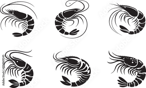 Set of shrimp silhouette vector illustration
