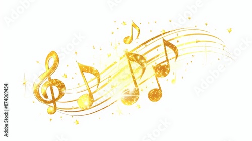 Shiny Gold Music Notes Cartoon Clipart for Musical Designs on White Background