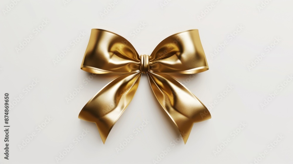 Elegant Gold Ribbon Bow Decoration Element in 3D Rendering Isolated on White Background Elegant Gold Ribbon Bow Decoration Element in 3D Rendering Isolated on White Background