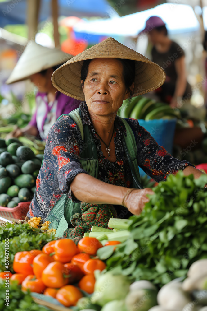 Vietnamese market vendor selling fresh produce Vietnamese market vendor selling fresh produce
