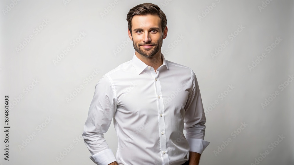 Neutral white background with rolled-up sleeves of a white shirt, hinting at a professional's relaxed yet confident atmosphere exists. Neutral white background with rolled-up sleeves of a white shirt, hinting at a professional's relaxed yet confident atmosphere exists.