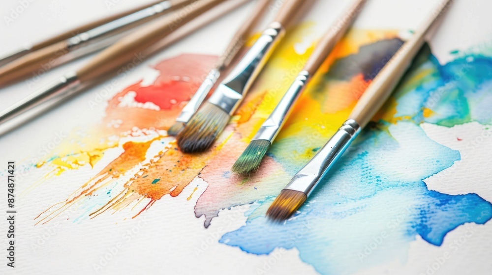 Fototapeta premium watercolor painting palette with paint brush
