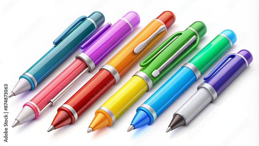 A colorful 3D icon set featuring various objects including a pen with bold lines and vibrant colors on a white background. A colorful 3D icon set featuring various objects including a pen with bold lines and vibrant colors on a white background.
