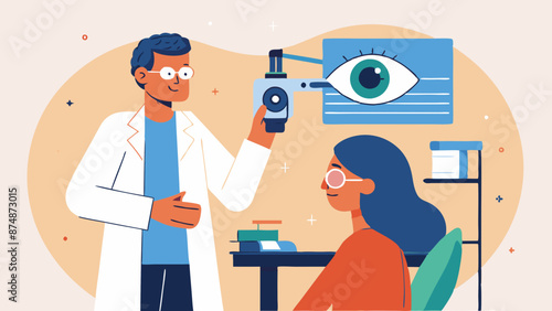 Optometrist Conducting Eye Exam on Female Patient in Clinic