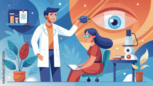 Eye Examination at Modern Optometrist's Office with Female Patient
