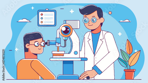 Optometrist Conducting Eye Examination on Male Patient in Clinic