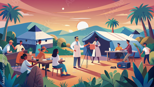 Tropical Camping Retreat - Sunset, Tents, and Outdoor Activities