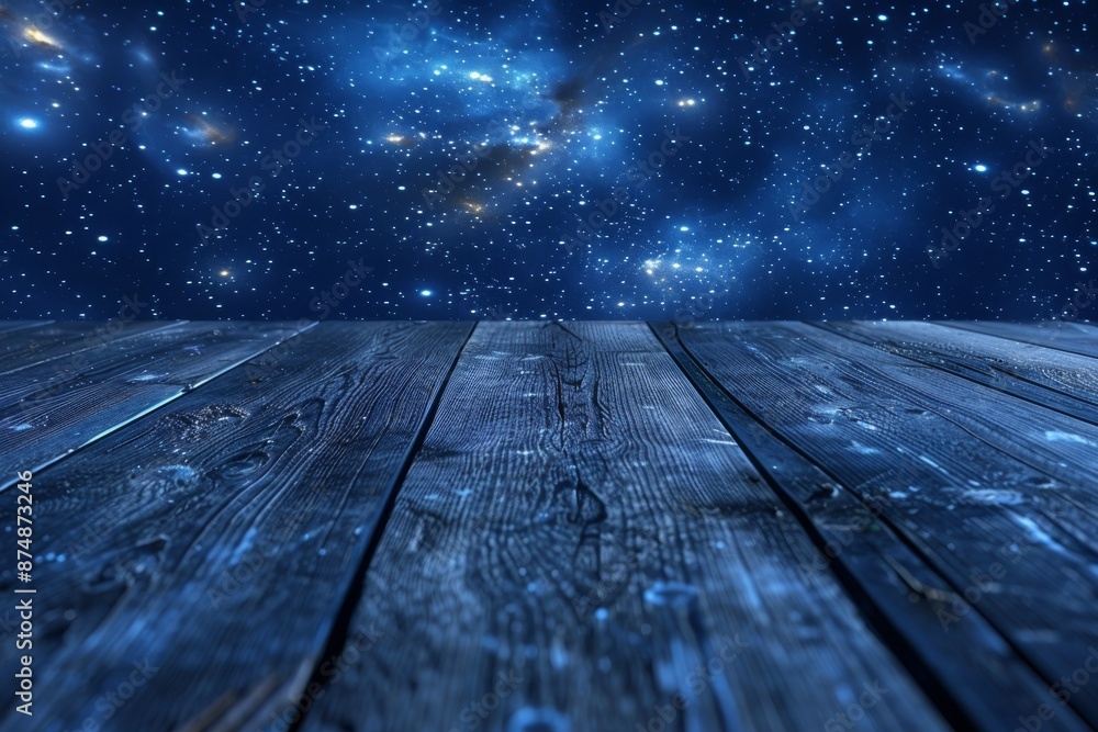 Wooden floor with starry sky background, symbolizing wonder and exploration in a serene setting. Wooden floor with starry sky background, symbolizing wonder and exploration in a serene setting.