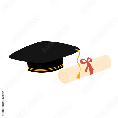 Graduation Cap and Certificate Illustration