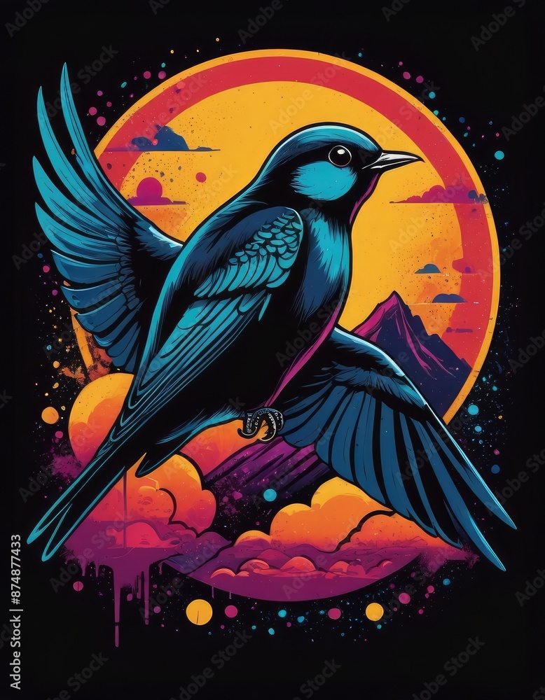 Fototapeta premium A stylized bird design with detailed feathers and a sense of motion, ideal for apparel, tattoos, and graphic design, perfect for t-shirts and prints