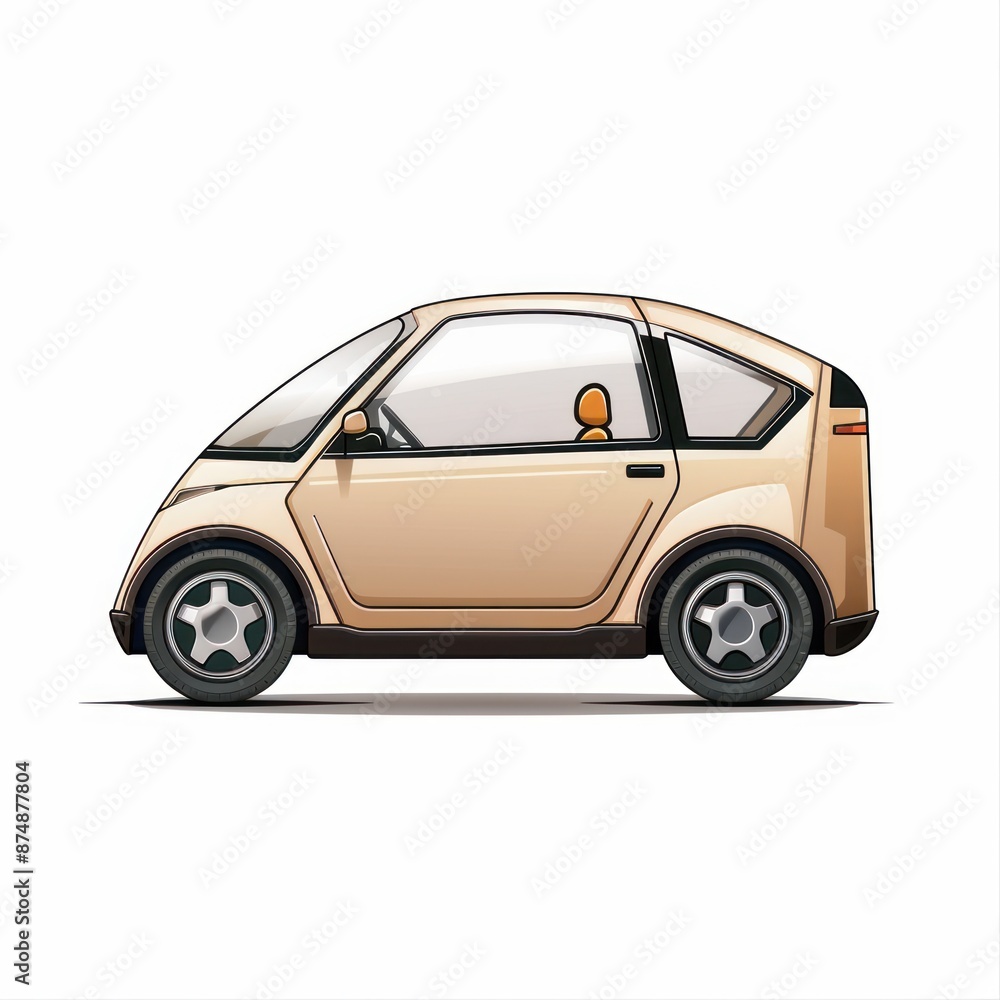 Side View of a Modern Beige Electric Car Side View of a Modern Beige Electric Car