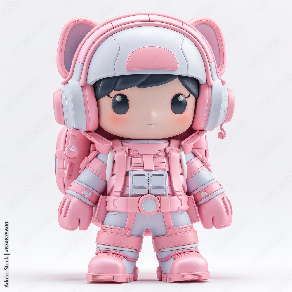 3D Illustration: Cute Little Girl In Space Suit With Headphones, Clay Material, White Background, Popmart Style, Blind Box 3D Illustration: Cute Little Girl In Space Suit With Headphones, Clay Material, White Background, Popmart Style, Blind Box