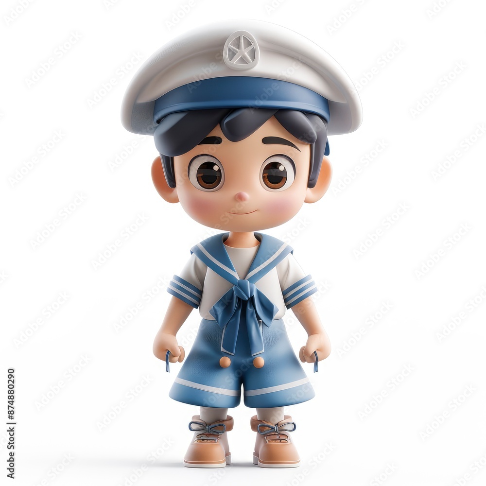 3D Of A Little Boy In A Sailor Costume, Isolated On White 3D Of A Little Boy In A Sailor Costume, Isolated On White