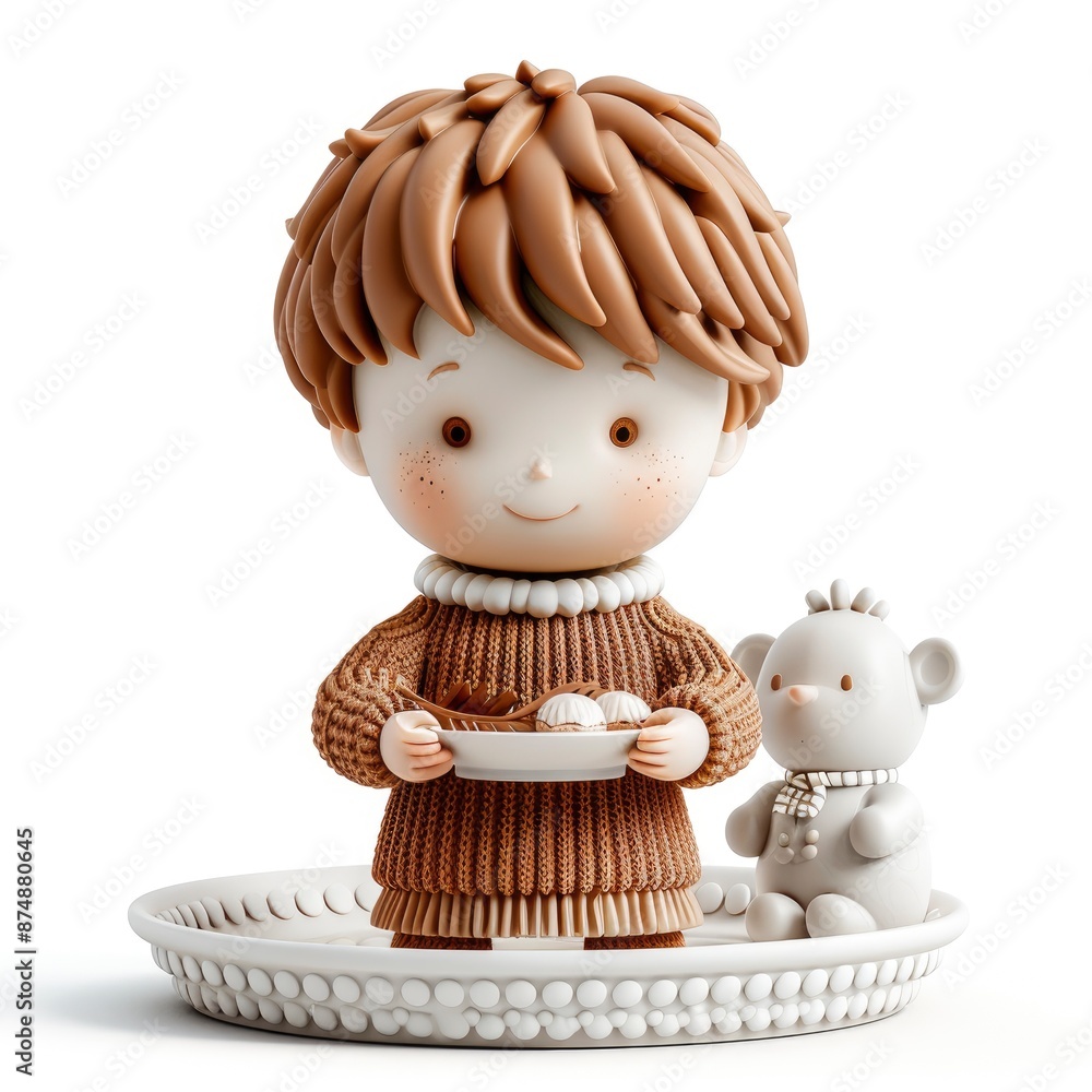 3D Of A Little Boy With A Platter, With Clipping Path 3D Of A Little Boy With A Platter, With Clipping Path