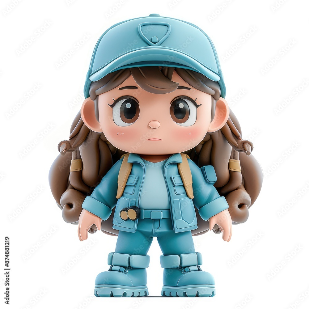 3D Of A Young Police Girl In A Blue Cap And Uniform, Isolated On A White Background 3D Of A Young Police Girl In A Blue Cap And Uniform, Isolated On A White Background