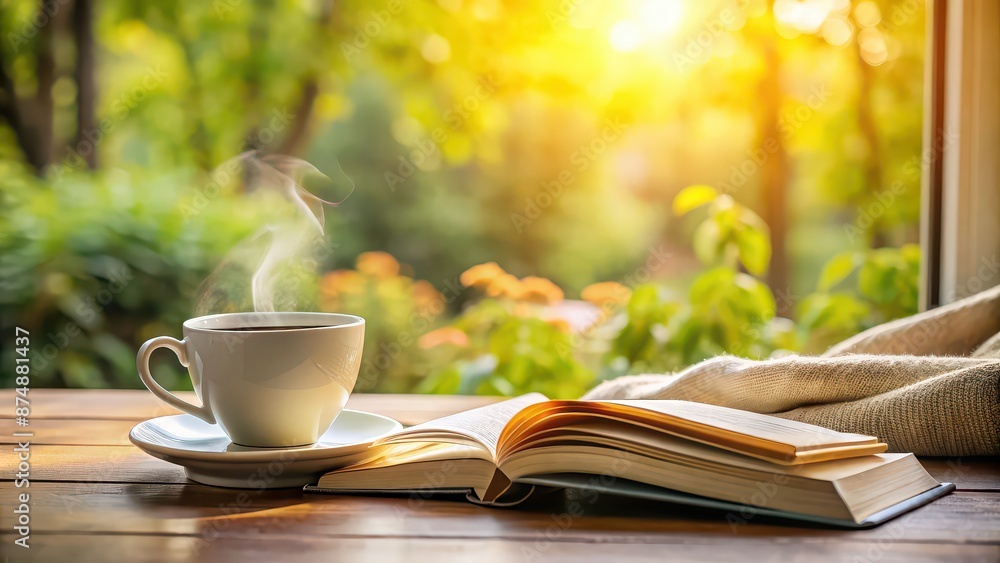 Relaxing morning with a cup of coffee and a good book, coffee, cup, book, reading, cozy, relaxation Relaxing morning with a cup of coffee and a good book, coffee, cup, book, reading, cozy, relaxation