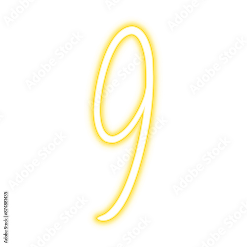 Illustration of neon number. Pink luminous number 9 isolated on transparent background.