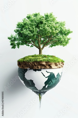 World Environment day concept for 3d tree map with green planet environment illustration on white background