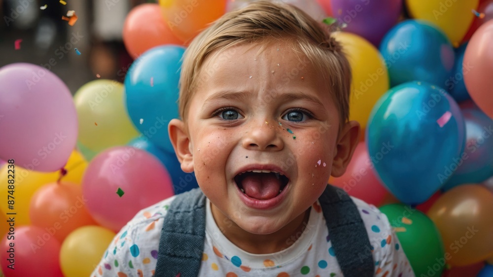A joyful child with a wide smile surrounded by colorful balloons, capturing the essence of celebration and happiness.
A joyful child with a wide smile surrounded by colorful balloons, capturing the essence of celebration and happiness.