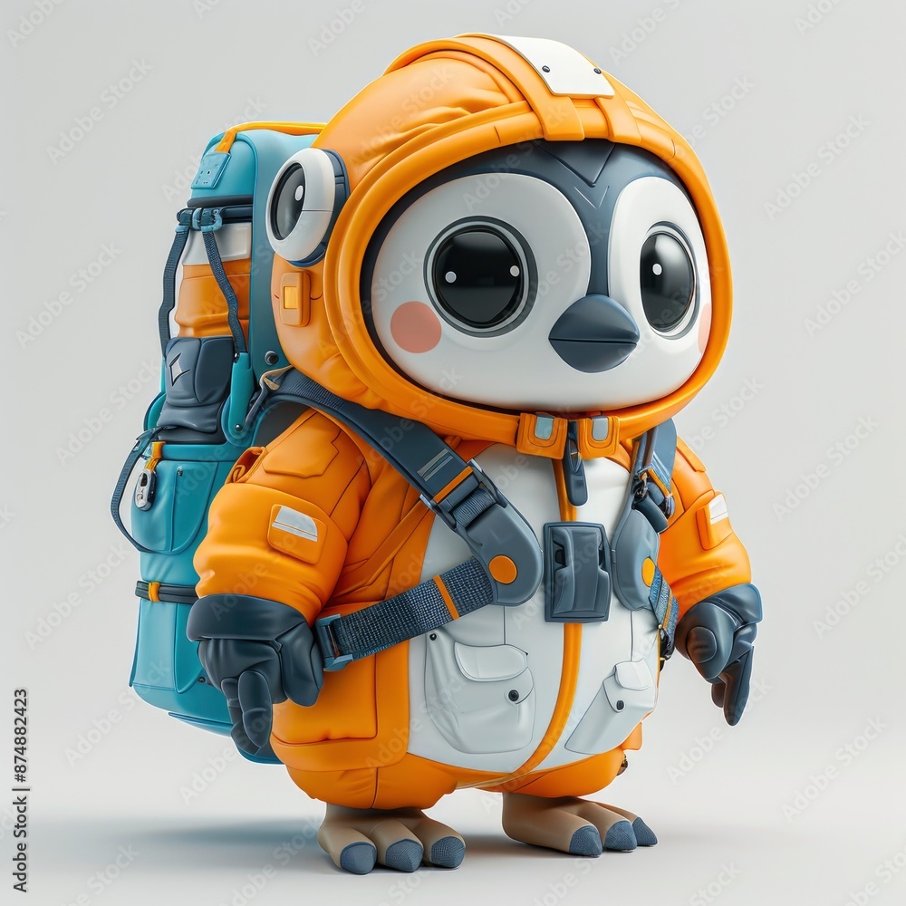 3D Rendering Of A Cartoon Penguin Adventurer , Clay Material, White Background, Popmart Style, Blind Box, Simple, Cyberpunk 3D Rendering Of A Cartoon Penguin Adventurer , Clay Material, White Background, Popmart Style, Blind Box, Simple, Cyberpunk