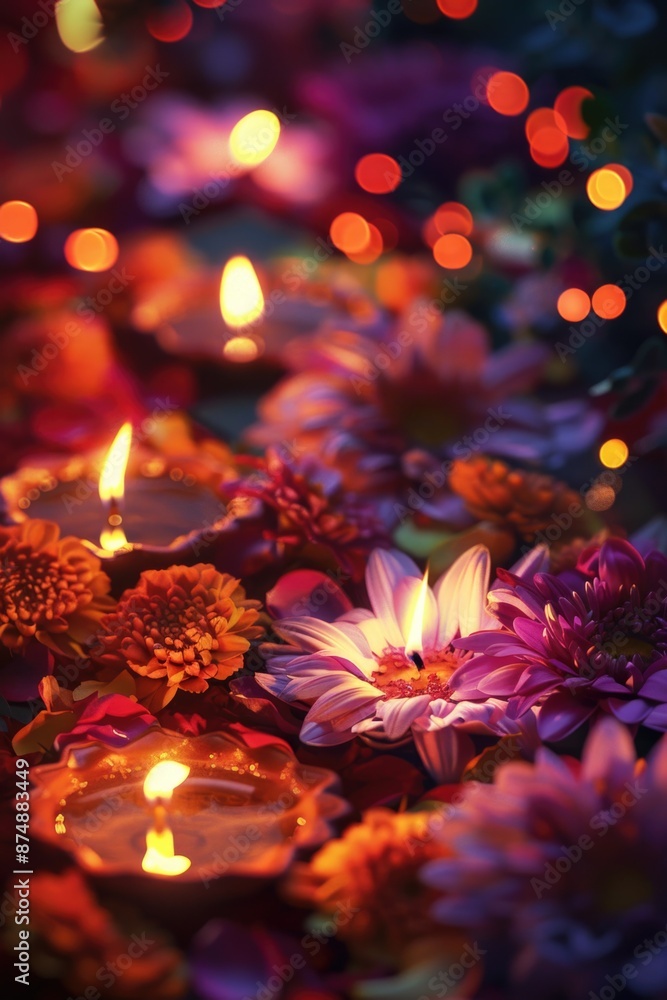 Candles on flower bed Candles on flower bed