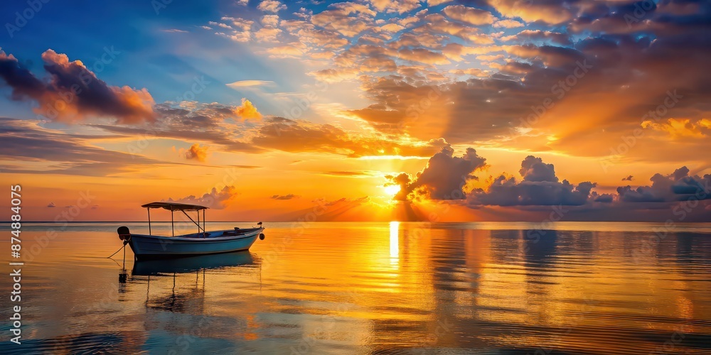 Scenic view of a sunrise over the ocean with a boat, sunrise, ocean, water, seascape, horizon, boat, ship, nautical, tranquil Scenic view of a sunrise over the ocean with a boat, sunrise, ocean, water, seascape, horizon, boat, ship, nautical, tranquil