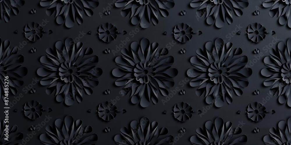 Black paper flowers on a wall Black paper flowers on a wall