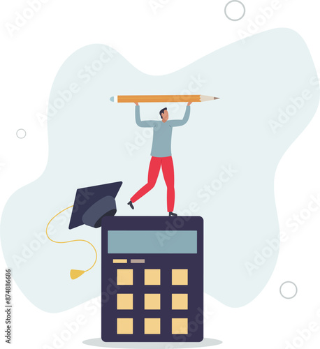 Student loan calculation, education budget allocation, university expense and debt pay off or scholarship payment concept.flat design.illustration with people.