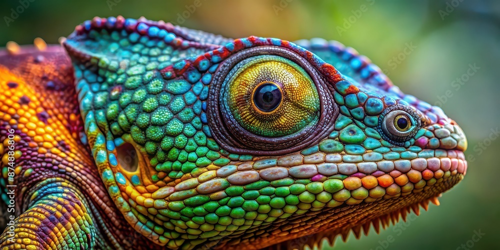 Fototapeta premium Marvel at the intricate details of a chameleon's skin in stunning 8K realism, chameleon, skin, intricate details, 8K