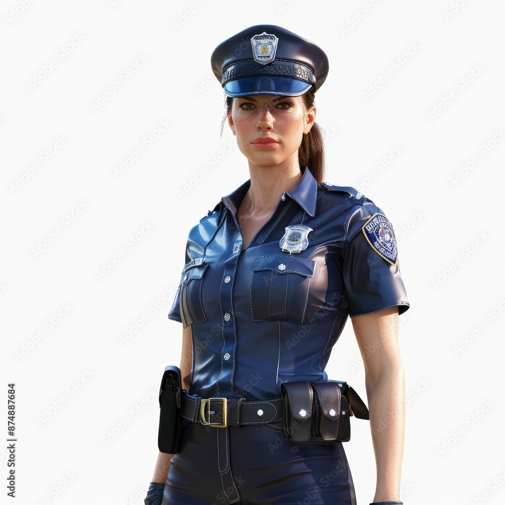 A 3D Rendering Of A Female Police Officer, Isolated On A White Background, Confident And Professional Pose A 3D Rendering Of A Female Police Officer, Isolated On A White Background, Confident And Professional Pose