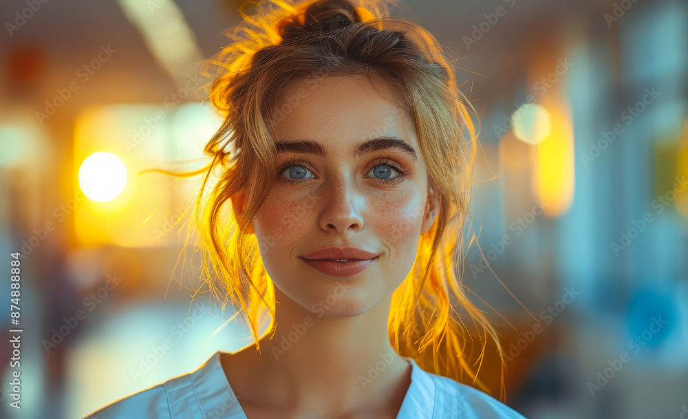 Woman With Blonde Hair and Blue Eyes Smiling Woman With Blonde Hair and Blue Eyes Smiling