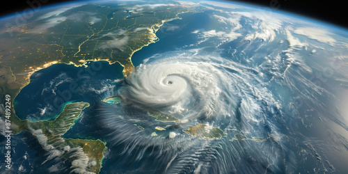 A powerful hurricane seen from space over the Atlantic 