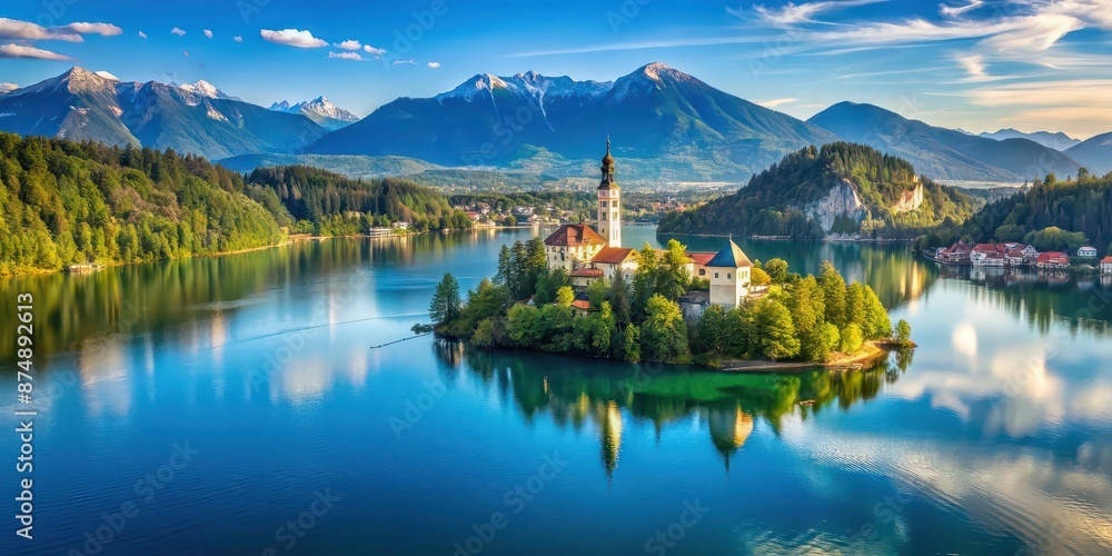 Scenic panorama of Lake Bled country, Lake Bled, Slovenia, scenic, panoramic, landscape, nature, tranquil, reflection Scenic panorama of Lake Bled country, Lake Bled, Slovenia, scenic, panoramic, landscape, nature, tranquil, reflection