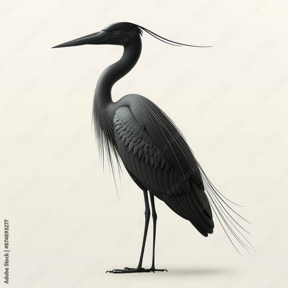 Obraz premium Black Silhouette Of A Heron On A White Background In Illustration 